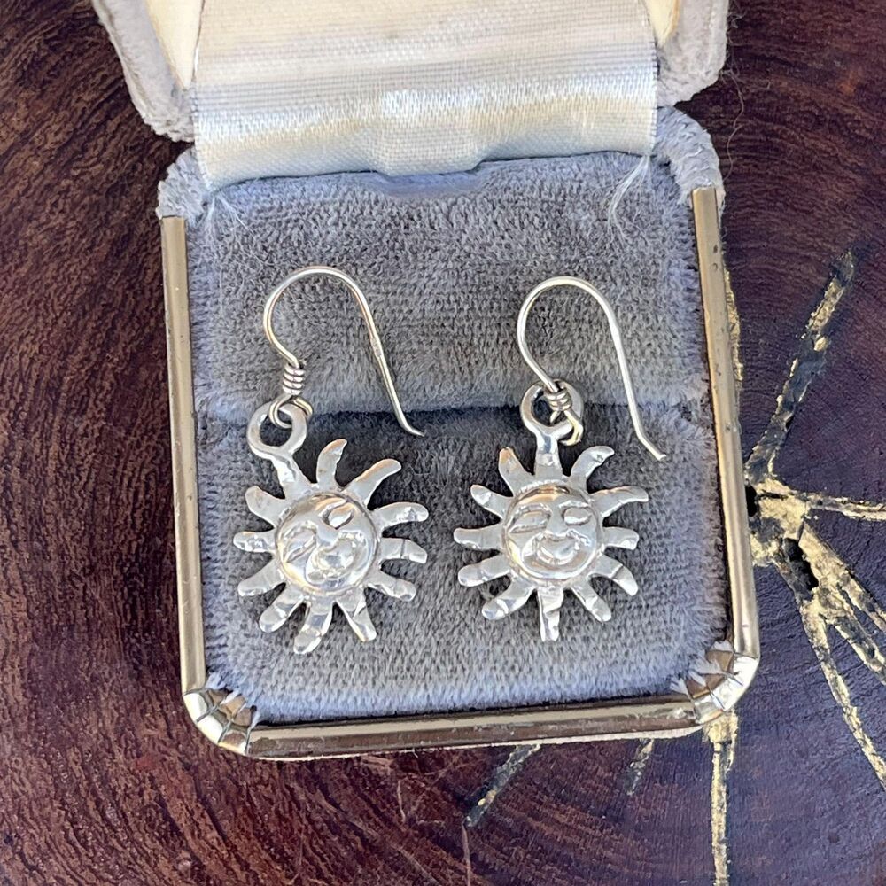 Sun Earrings Vintage Celestial Sterling Silver Jewelry